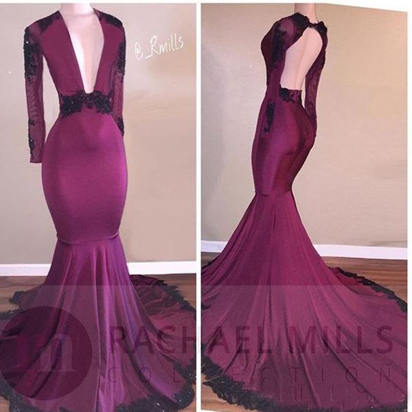 New Sexy Burgundy Mermaid Long Sleeves Prom Dresses 2K19 Backless Lace Sequins Evening Gowns For Black Girl Arabic Party Gowns
New Sexy Burgundy Mermaid Long Sleeves Prom Dresses 2K19 Backless Lace Sequins Evening Gowns For Black Girl Arabic Party Gowns