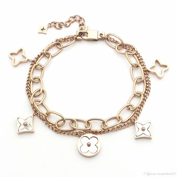 luxury designer jewelry women bracelets four leaf flower bracelet stainless steel double chains fashion link, Black
luxury designer jewelry women bracelets four leaf flower bracelet stainless steel double chains fashion link, Black