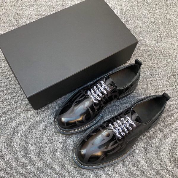 2019 summer new layer leather lace-up men's dress leather shoes leather embossed men's shoes high professional shoes, Black