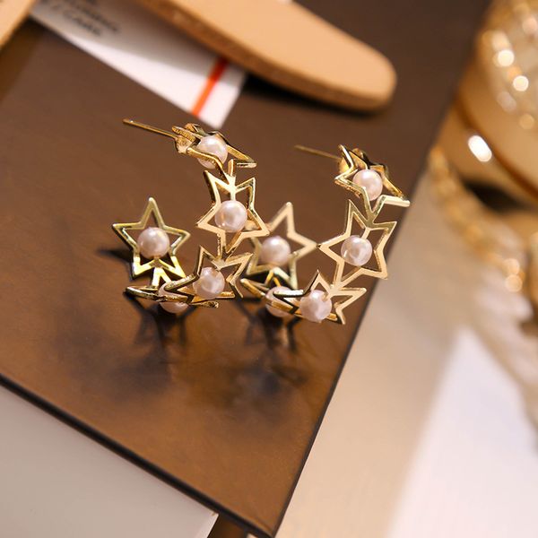 french style simple temperament metal hollow star imitation pearl hoop earrings for women girl fashion jewelry accessories, Golden;silver
french style simple temperament metal hollow star imitation pearl hoop earrings for women girl fashion jewelry accessories, Golden;silver