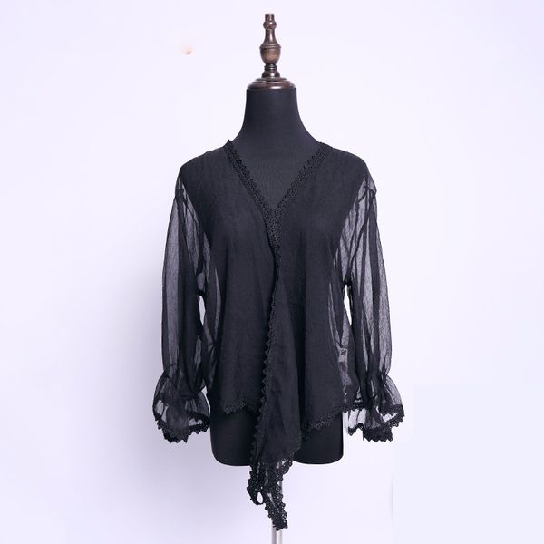 women latin dance female black white shirt cardigan lace dance costume perspective sunscreen exercise clothes dl3576, Black;red
women latin dance female black white shirt cardigan lace dance costume perspective sunscreen exercise clothes dl3576, Black;red