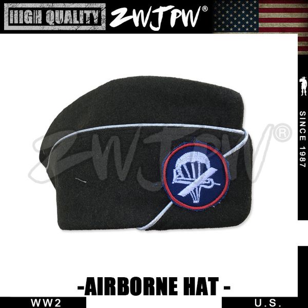 

wwii us airborne paratrooper green wool garrison cap hat airborne hat, Black;white