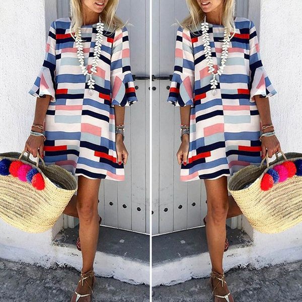 summer dress fashion 2019 women o neck short sleeve knee length casual loose plaid mini dresses woman party night vestidos, Black;gray
summer dress fashion 2019 women o neck short sleeve knee length casual loose plaid mini dresses woman party night vestidos, Black;gray
