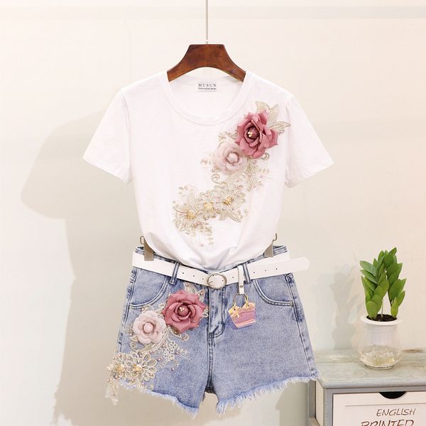 shorts suit woman summer 2019 new nail pearl embroidery three-dimensional flower short sleeve t pity + flash cowboy shorts, White
shorts suit woman summer 2019 new nail pearl embroidery three-dimensional flower short sleeve t pity + flash cowboy shorts, White