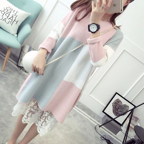 2019 pregnant women autumn and winter sweater long-sleeved shirt long paragraph stitching sweater dress loose bottoming shirt, White
2019 pregnant women autumn and winter sweater long-sleeved shirt long paragraph stitching sweater dress loose bottoming shirt, White