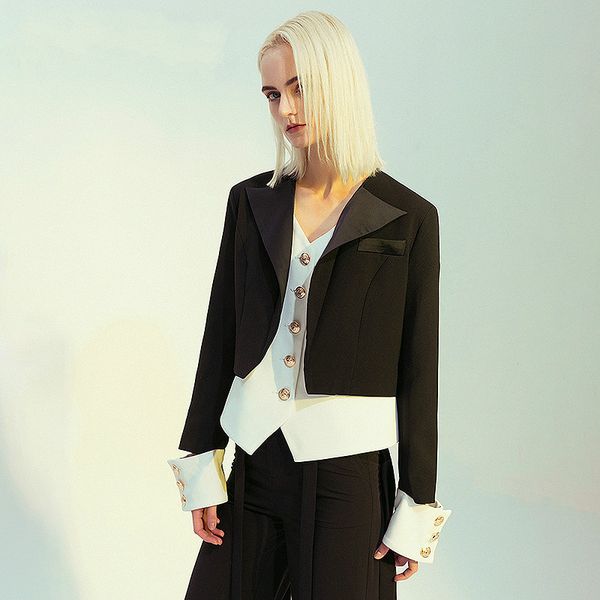 women's suits & blazers vintage patchwork women blazer notched long sleeve tunic slim hit color suit female fashion clothes 2021 spring, White;black
women's suits & blazers vintage patchwork women blazer notched long sleeve tunic slim hit color suit female fashion clothes 2021 spring, White;black