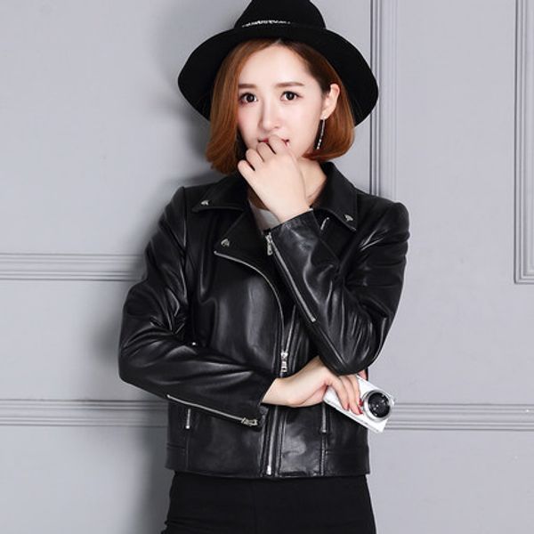 new lapels loose slim locomotive leather jacket, Black 
new lapels loose slim locomotive leather jacket, Black