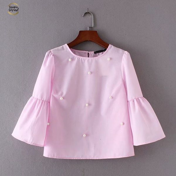2019 summer women new loose casual shirt blouse elegant pearls o-neck 3/4 flare sleeve blusas awedrui, White
2019 summer women new loose casual shirt blouse elegant pearls o-neck 3/4 flare sleeve blusas awedrui, White