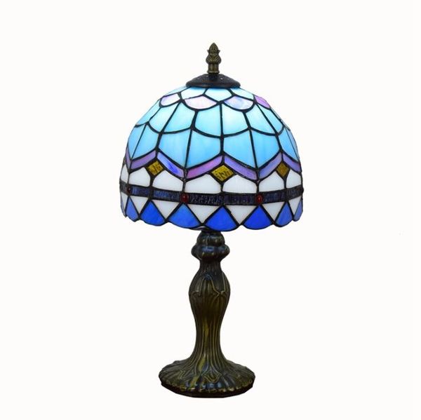 Tiffany Stained Glass Table Lamp European Blue Mediterranean Table Lamp Creative Bedroom Bedside Table Lamp 20cm Small Lamps