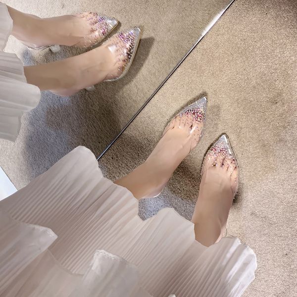 plus size transparent sandals female 2020 spring new crystal net red rhinestone fairy wind pointed thin heels women, Black
plus size transparent sandals female 2020 spring new crystal net red rhinestone fairy wind pointed thin heels women, Black