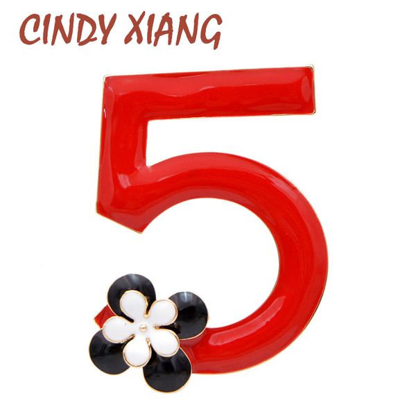 

cindy xiang red color enamel number 5 brooches for women five letter brooch pin elegant fashion jewelry new design good gift, Gray