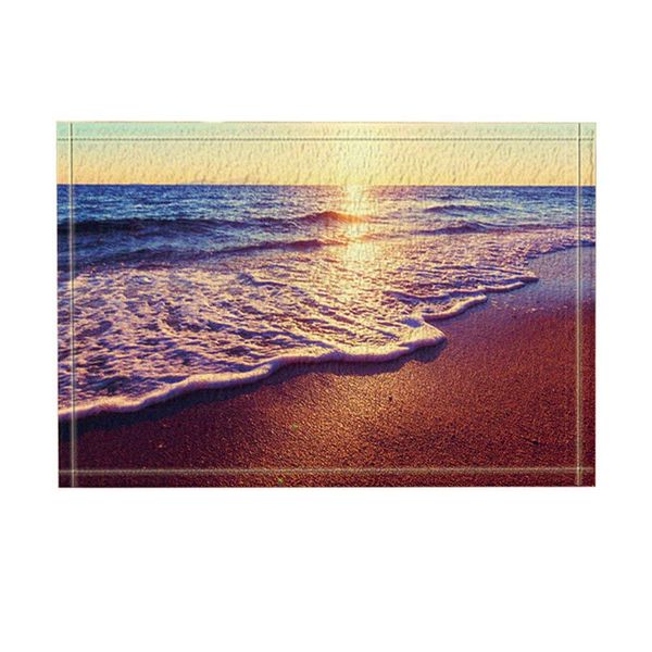 

nature scenery decor ocean beach waves and morning sunrise bath rugs non-slip doormat floor entrywaysdoor mat