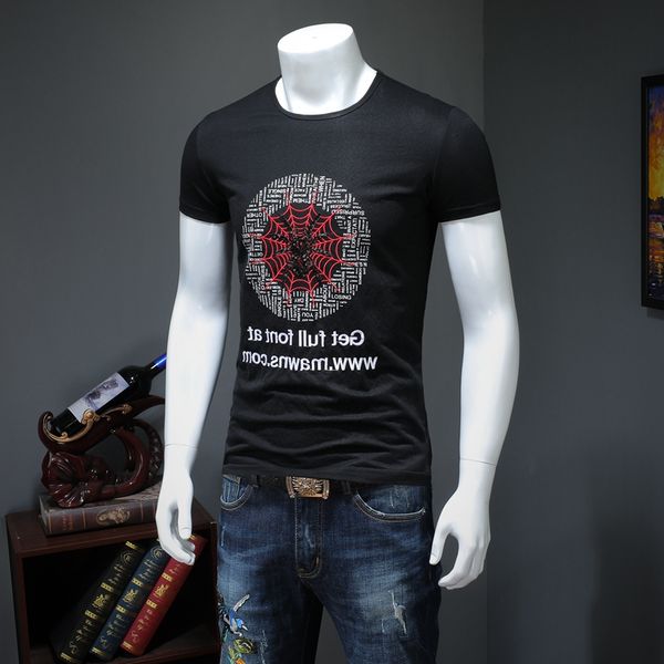 2019 new summer men's short-sleeved t-shirt embroidered spider mesh beads tide card half-sleeved shirt trend, White;black
2019 new summer men's short-sleeved t-shirt embroidered spider mesh beads tide card half-sleeved shirt trend, White;black