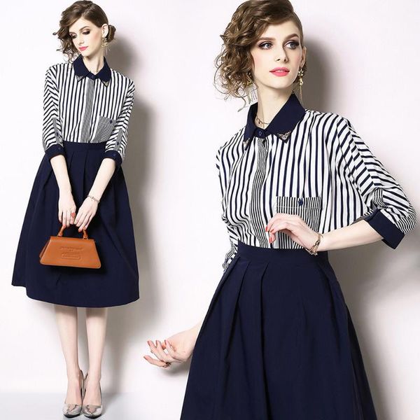 new spring summer sets women fashion striped shirt +solid color cotton black skirt elegant patchwork a-line office ladies skirts, White
new spring summer sets women fashion striped shirt +solid color cotton black skirt elegant patchwork a-line office ladies skirts, White