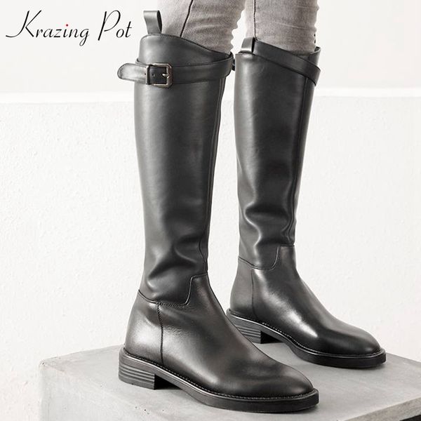 krazing pot basic genuine leather zip low heels round toe punk rock equestrian boots concise square buckle knee-high boots l6f7, Black
krazing pot basic genuine leather zip low heels round toe punk rock equestrian boots concise square buckle knee-high boots l6f7, Black