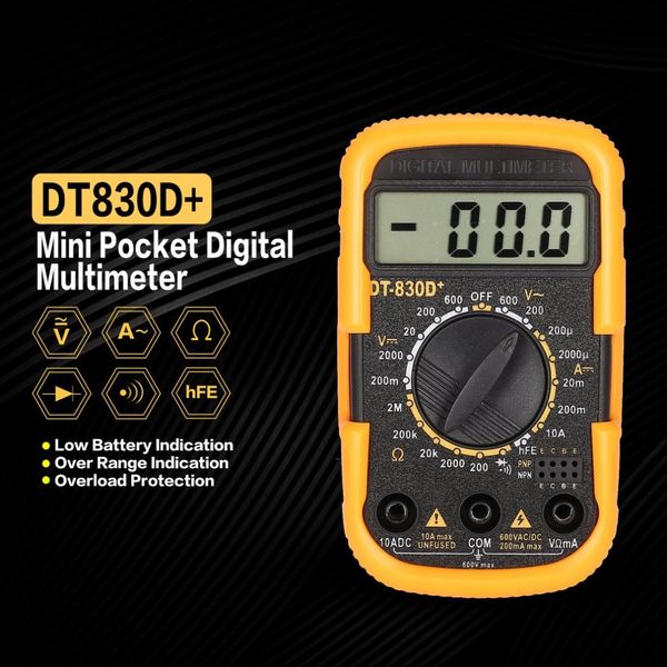 new dt830d+ mini pocket digital multimeter 1999 counts ac/dc volt amp ohm diode hfe continuity tester ammeter voltmeter
new dt830d+ mini pocket digital multimeter 1999 counts ac/dc volt amp ohm diode hfe continuity tester ammeter voltmeter