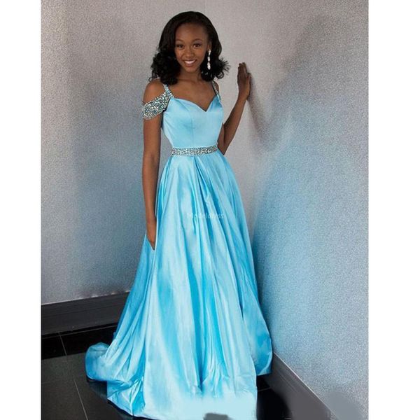 2020 prom dresses a line off shoulder sweep train evening gowns with crystal beads satin party gowns, Black
2020 prom dresses a line off shoulder sweep train evening gowns with crystal beads satin party gowns, Black