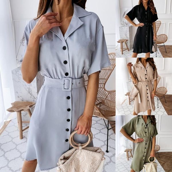 shujin elegant shirt dress 2020 turn down button casual dresses fashion short sleeve belt vestidos summer office work wear, Black;gray
shujin elegant shirt dress 2020 turn down button casual dresses fashion short sleeve belt vestidos summer office work wear, Black;gray