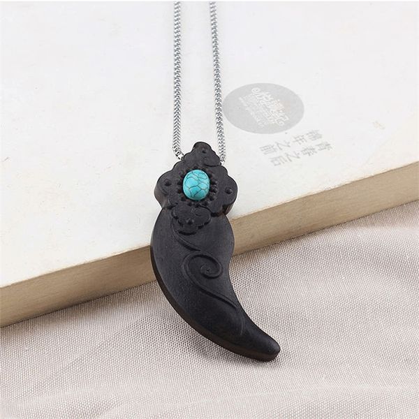 new horn wood pendant simple long necklace, Silver
new horn wood pendant simple long necklace, Silver