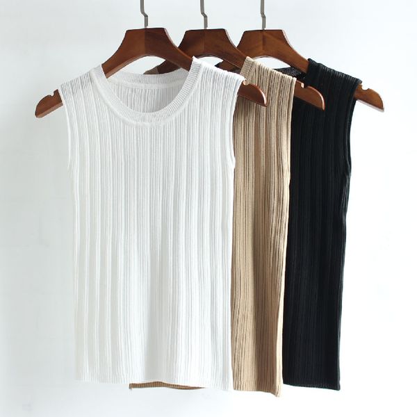 knit vests women o-neck solid tank fashion female sleeveless casual thin 2020 summer knitted woman shirt gilet femme, White 
knit vests women o-neck solid tank fashion female sleeveless casual thin 2020 summer knitted woman shirt gilet femme, White