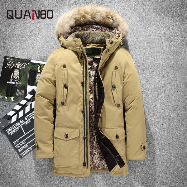 quanbo brand new winter men's long white duck down jacket fashion fur collar warm thick coat cold resistant waterproof jacket, Black
quanbo brand new winter men's long white duck down jacket fashion fur collar warm thick coat cold resistant waterproof jacket, Black