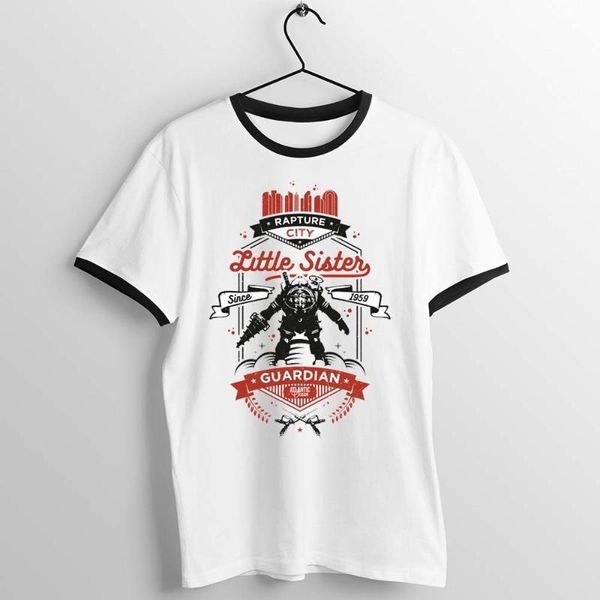 black trim t shirt men women bioshock big daddy little sister guardian rapture printed artwork tee, White;black
black trim t shirt men women bioshock big daddy little sister guardian rapture printed artwork tee, White;black