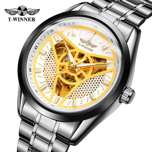winner sport style watch men auto mechanical white gold triangle dart skeleton genuine full black stainless steel wrist watches, Slivery;brown
winner sport style watch men auto mechanical white gold triangle dart skeleton genuine full black stainless steel wrist watches, Slivery;brown