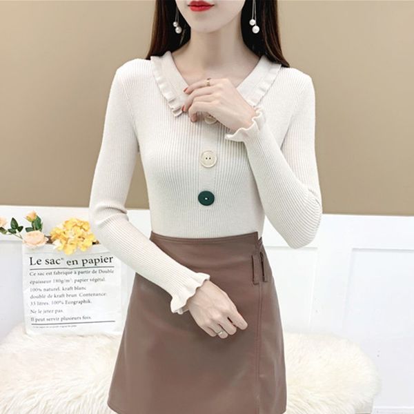 women solid white sweater women autumn winter new slim button solid color sweaters korean style lapel knit pullover, White;black
women solid white sweater women autumn winter new slim button solid color sweaters korean style lapel knit pullover, White;black