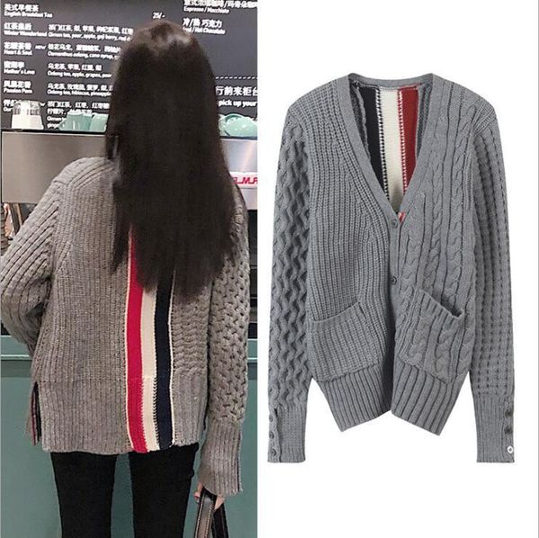 new spot winter v neck contrast stripe pocket cardigan with twist texture and all around knitted coat for women, White
new spot winter v neck contrast stripe pocket cardigan with twist texture and all around knitted coat for women, White