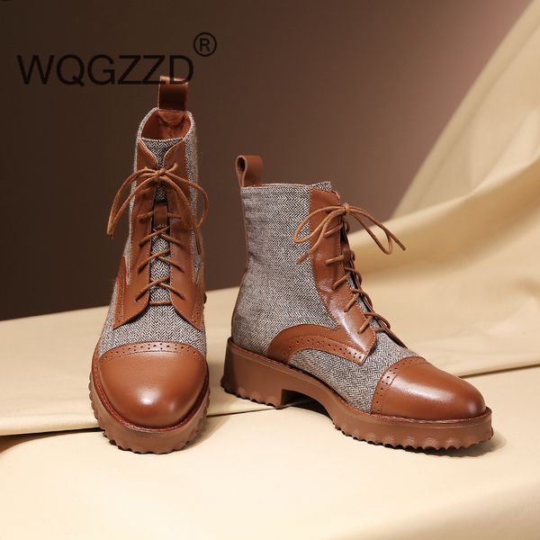 winter shoes women motorcycle boots cow leather mixed color carving streetwear western british mid-calf boots mujer, Black
winter shoes women motorcycle boots cow leather mixed color carving streetwear western british mid-calf boots mujer, Black