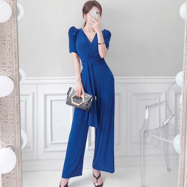 women blue overalls summer v-neck puff sleeve high waist sashes slim long loose casual jumpsuits, Black;white
women blue overalls summer v-neck puff sleeve high waist sashes slim long loose casual jumpsuits, Black;white
