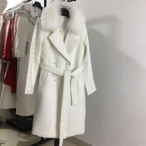 women's wool & blends thickened albaka woolen coat women white fur collar fashion beading double breasted slim long overcoat, Black
women's wool & blends thickened albaka woolen coat women white fur collar fashion beading double breasted slim long overcoat, Black