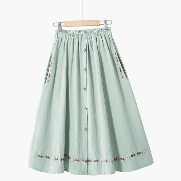 summer embroidery linen skirts women vintage retro high waist single-breasted midi skirt with pocket female saias faldas mujer, Black
summer embroidery linen skirts women vintage retro high waist single-breasted midi skirt with pocket female saias faldas mujer, Black