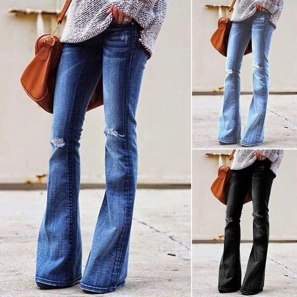 vicabo xs-4xl plus size pants women winter autumn fashion high waist skinny denim pants flare buttoms hole long trousers jeans, Blue 
vicabo xs-4xl plus size pants women winter autumn fashion high waist skinny denim pants flare buttoms hole long trousers jeans, Blue