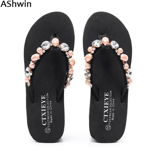 ashwin wedge platform sandals lady summer flip flops shiny rhinestones outdoor slippers beach slipper fashion crystal shoes, Black
ashwin wedge platform sandals lady summer flip flops shiny rhinestones outdoor slippers beach slipper fashion crystal shoes, Black