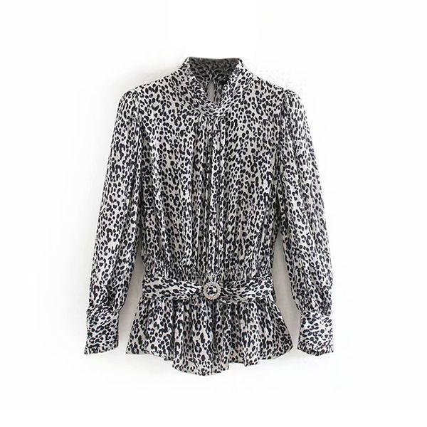 women leopard print stand neck blouse stylish bow tie belt elastic waist long sleeve pleated shirt elegant ladies print top, White
women leopard print stand neck blouse stylish bow tie belt elastic waist long sleeve pleated shirt elegant ladies print top, White