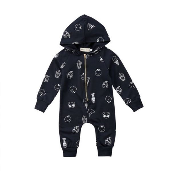 Newborn Baby Boys Girl Infant Romper Cotton Print Hooded Jumpsuit Overalls Girls Autumn Clothes Rompers Sunsuit Long Trousers