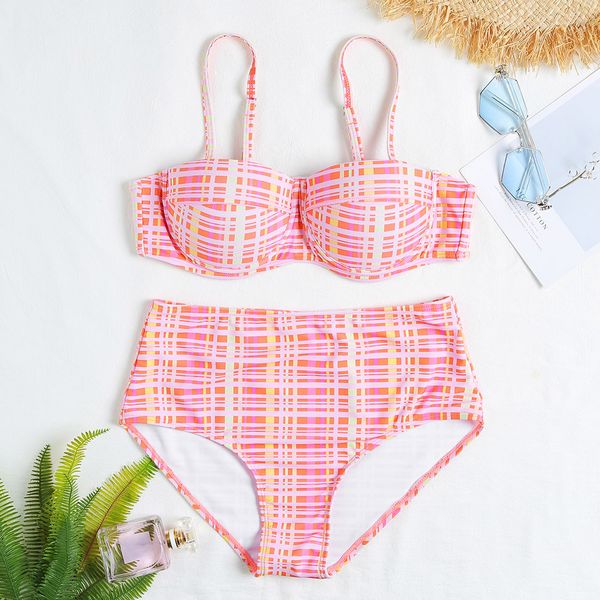 women bikini set biquini beach wear spaghetti strap colorful stripe print underwire padded bandeau high waist bathing suits, White;black
women bikini set biquini beach wear spaghetti strap colorful stripe print underwire padded bandeau high waist bathing suits, White;black