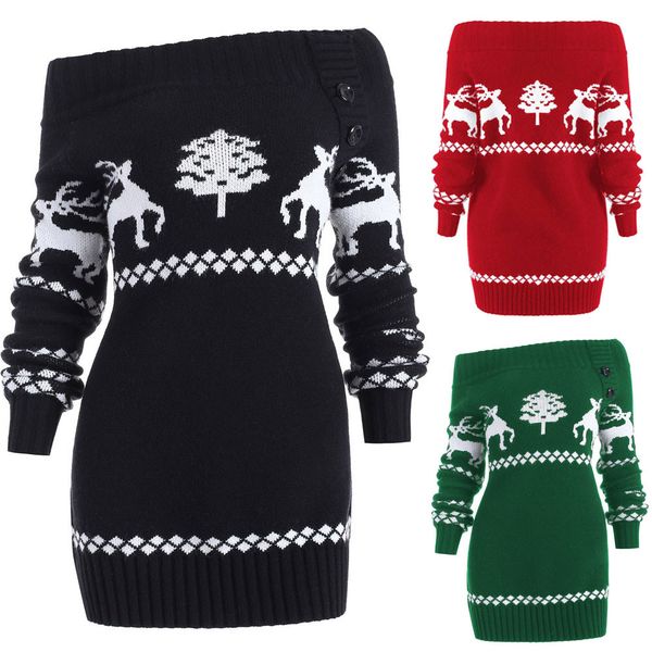 new women sweaters plus size pullovers winter fashion christmas tree elk print skew neck or off shoulder botton sweater y806, White;black
new women sweaters plus size pullovers winter fashion christmas tree elk print skew neck or off shoulder botton sweater y806, White;black