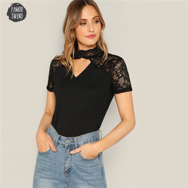 t shirt black floral lace insert cut women mock neck tee short sleeve women 2019 sheer elegant tshirt, White
t shirt black floral lace insert cut women mock neck tee short sleeve women 2019 sheer elegant tshirt, White