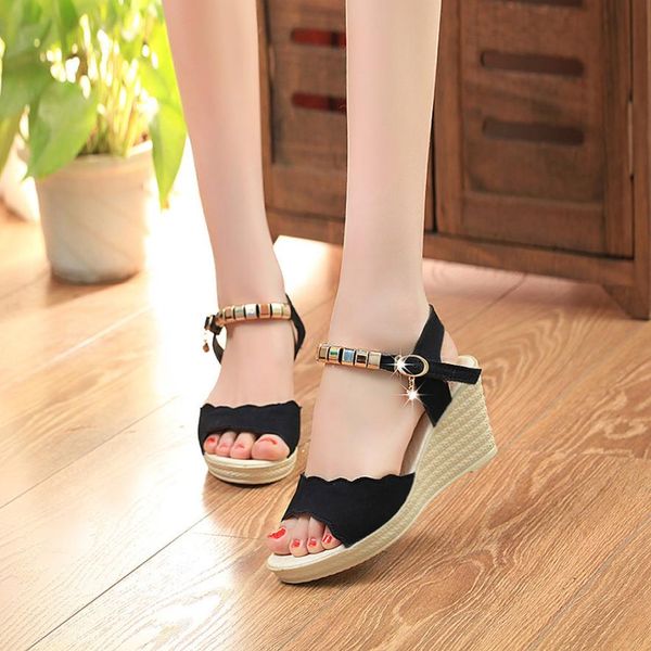 summer fashion high heels sandals women fish mouth rhinestone platform buckle slope open toe footwear slippers beach shoes, Black
summer fashion high heels sandals women fish mouth rhinestone platform buckle slope open toe footwear slippers beach shoes, Black