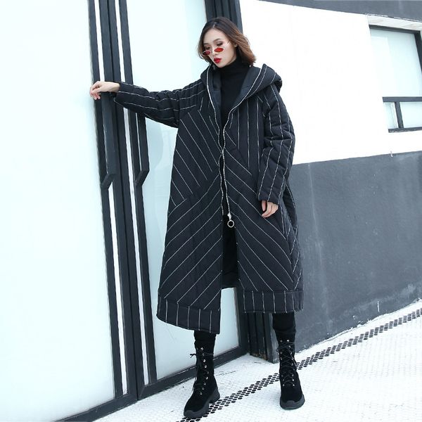 2019 new winter fashion hooded thick warm jackets long sleeve cotton-padded coat irregular stripe women parkas oversize wp47, Black
2019 new winter fashion hooded thick warm jackets long sleeve cotton-padded coat irregular stripe women parkas oversize wp47, Black