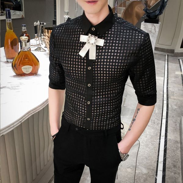 casual slim fit tuxedo shirts camisa social masculina summer lace hollow out shirt men streetwear night club party dress shirts, White;black
casual slim fit tuxedo shirts camisa social masculina summer lace hollow out shirt men streetwear night club party dress shirts, White;black