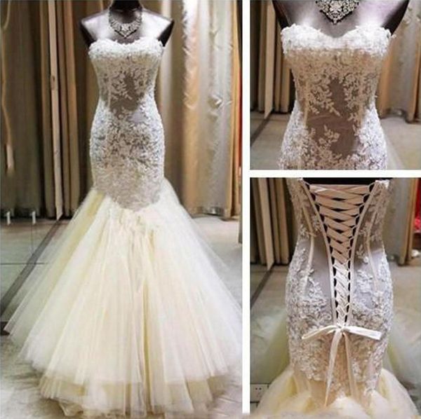 Lace See Through Wedding Dresses Sexy Sweetheart Mermaid Bridal Gowns Lace Up Back Tiered Tulle Sweep Train Wedding Dress Custom Made
Lace See Through Wedding Dresses Sexy Sweetheart Mermaid Bridal Gowns Lace Up Back Tiered Tulle Sweep Train Wedding Dress Custom Made