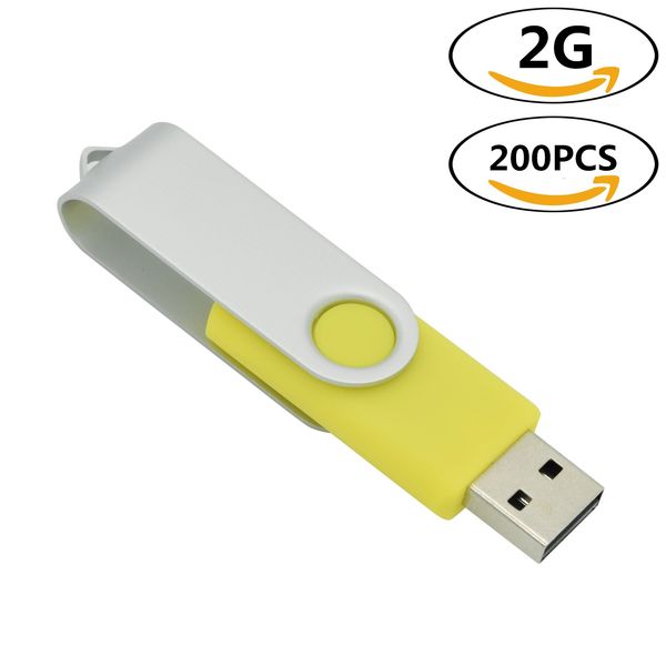 Image of j_boxing Yellow 200PCS 2GB USB 2.0 Flash Drives Rotating Thumb Pen Drives Flash Memory Stick Pen Storage for Computer Laptop Tablet Macbook