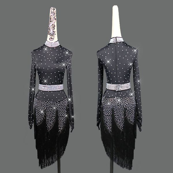 new latin dance dress women performance competition clothing female high-end black long sleeve latin dance fringed skirt, Black;red
new latin dance dress women performance competition clothing female high-end black long sleeve latin dance fringed skirt, Black;red