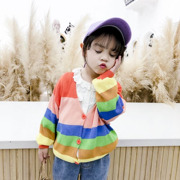 rainbow sweater 2020 season sweater pullover girl baby loose long sleeve pullover lazy wind wear knitted cardigan, Blue 
rainbow sweater 2020 season sweater pullover girl baby loose long sleeve pullover lazy wind wear knitted cardigan, Blue