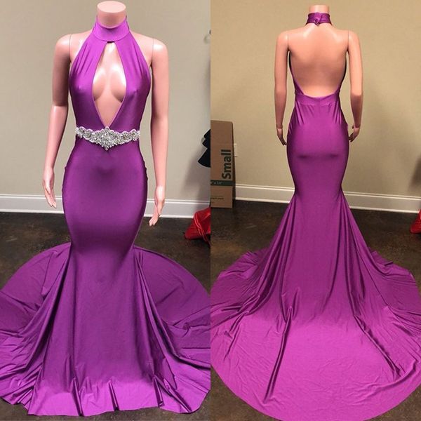 new arrival halter sleeveless mermaid prom dress backless elastic satin sweep train evening gown with crystal sash, Black
new arrival halter sleeveless mermaid prom dress backless elastic satin sweep train evening gown with crystal sash, Black