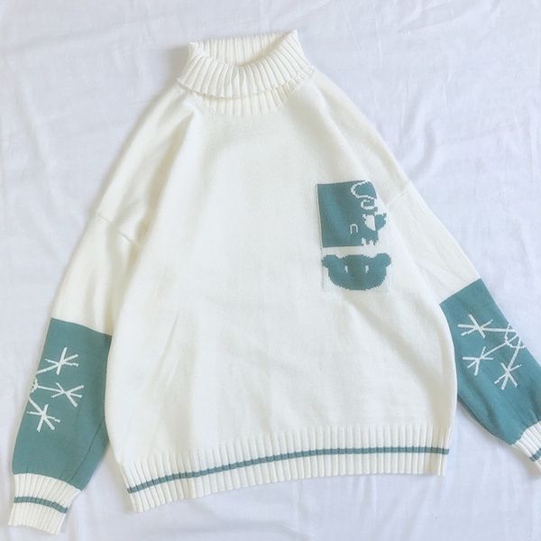 preppy style cute cartoon jacquard long sleeve knitted sweater mori girl fresh autumn winter warm high collar knitting, White;black
preppy style cute cartoon jacquard long sleeve knitted sweater mori girl fresh autumn winter warm high collar knitting, White;black