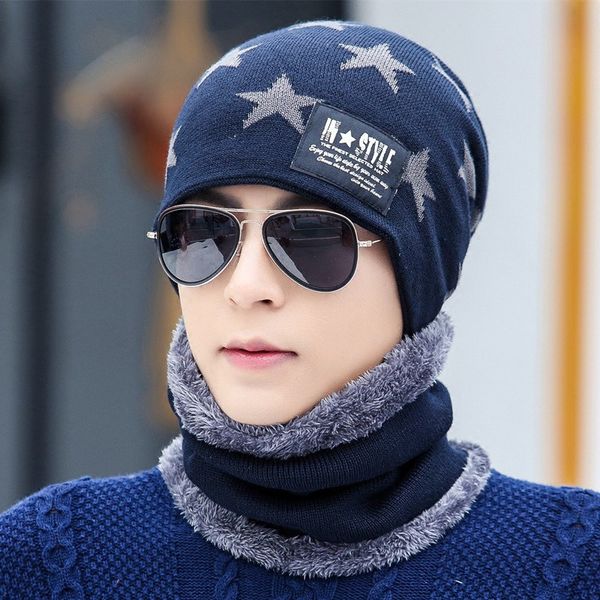 h7493 fall winter men warm knitted beanies hat thicken scarf male korean plus velvet fashion ear protection casual skullies cap, Blue;gray
h7493 fall winter men warm knitted beanies hat thicken scarf male korean plus velvet fashion ear protection casual skullies cap, Blue;gray